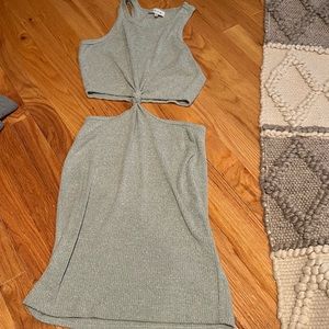 sage green cut out front knot mini dress